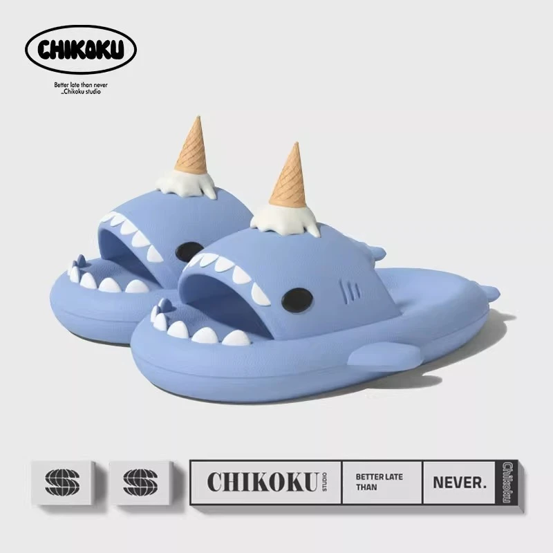 冰淇淋鲨鱼男女夏室内居家厚软底防滑抗菌情侣户外穿凉拖