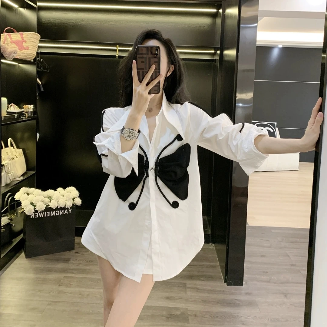 白衬衫女春2024新款设计感小众别致宽松显瘦漂亮小衫女士衬衣女款