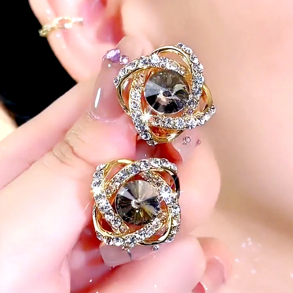 铜合金耳饰 日韩气质奢华高档超闪精致环绕耳钉优雅耳环洋气饰品