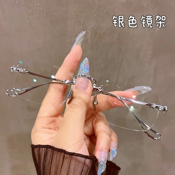 纯钛御姐无框眼镜女男近视可配有高度数加纯钛超轻变色近视眼镜