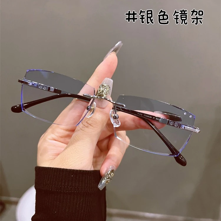 时尚纯钛无框眼镜男近视可配有高度数加散光大脸弹簧腿防蓝光966