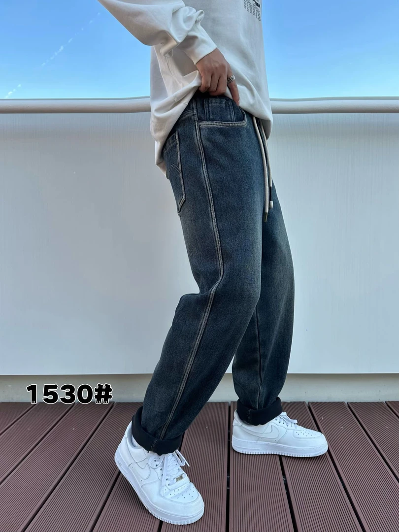 冬季加绒牛仔裤男士新款时尚潮流弹力百搭水洗做旧牛仔裤1530#