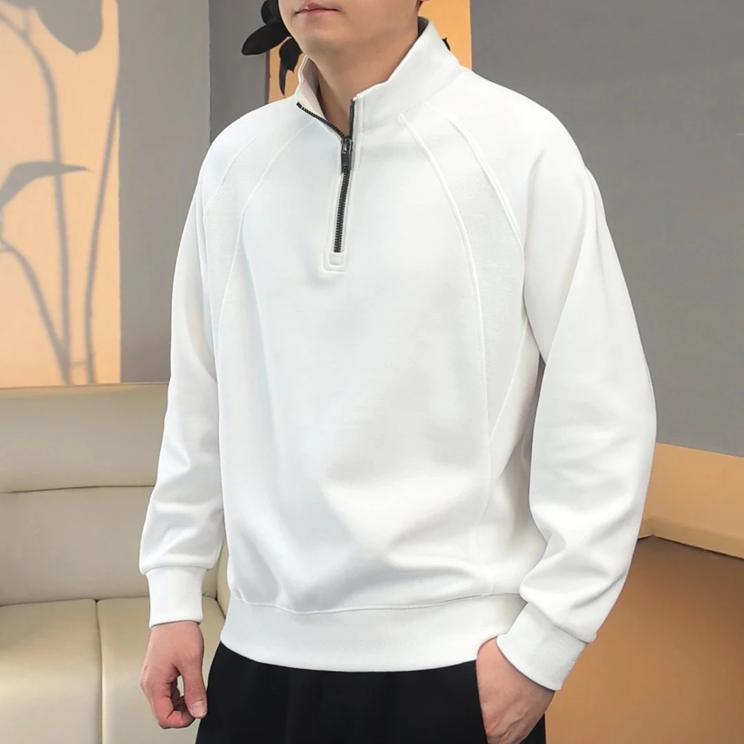 「加绒加厚」半拉链肌理拼接休闲立领卫衣男简约宽松百搭上衣82036#