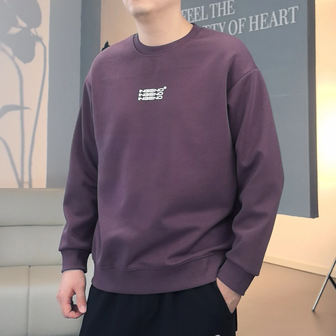 加绒加厚冬季卫衣男士印花圆领套头上衣休闲百搭打底82116#