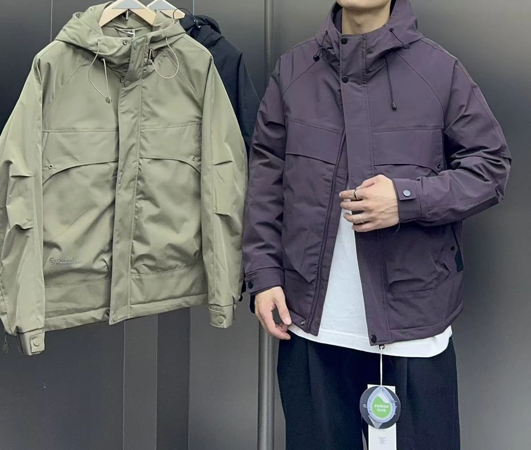 新款男士时尚加厚简约秋冬保暖百搭休闲连帽防水防风二棉外套C12#