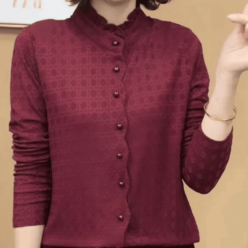 2024新品时尚洋气百搭木耳边长袖套头加厚品质女士上衣