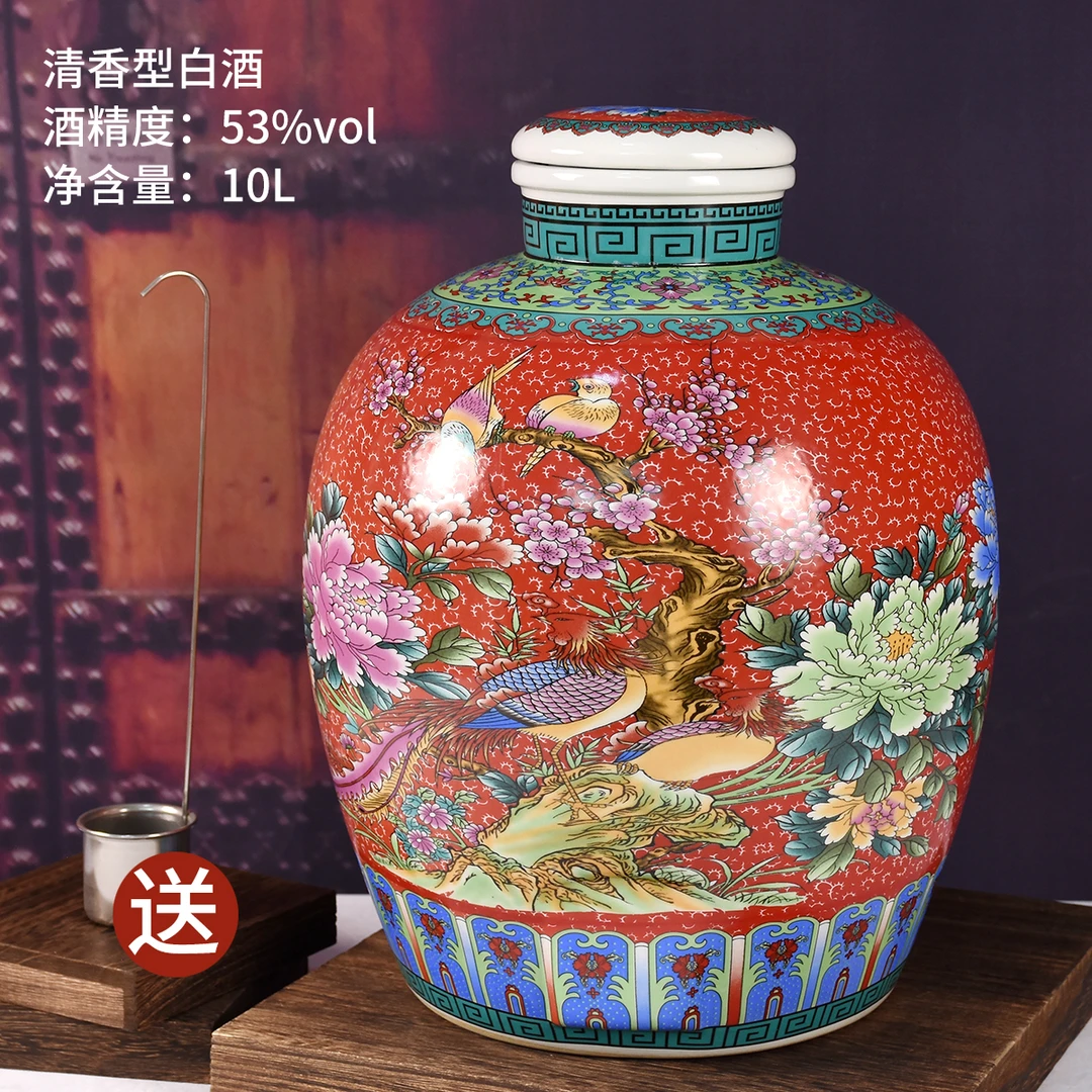 兴盛长红色大坛清香型白酒酒厂生产古法佳酿纯粮飘香酒53度10L