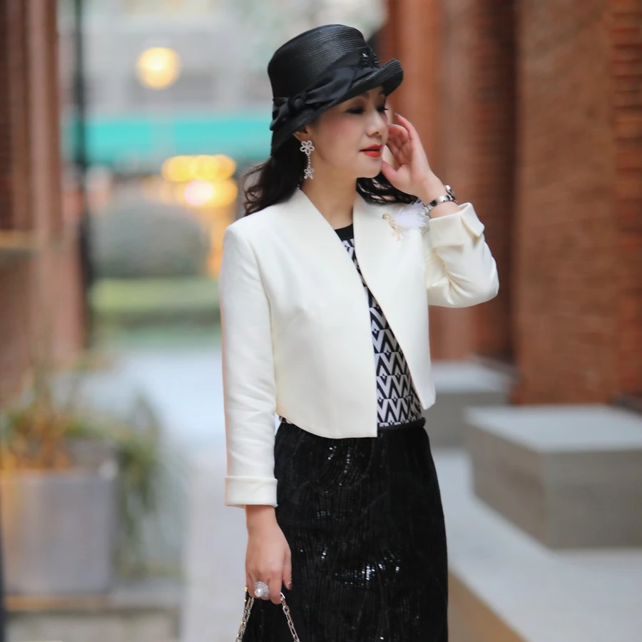 【黑白小苍兰】法式极简花苞对襟显腰小礼服西装外套