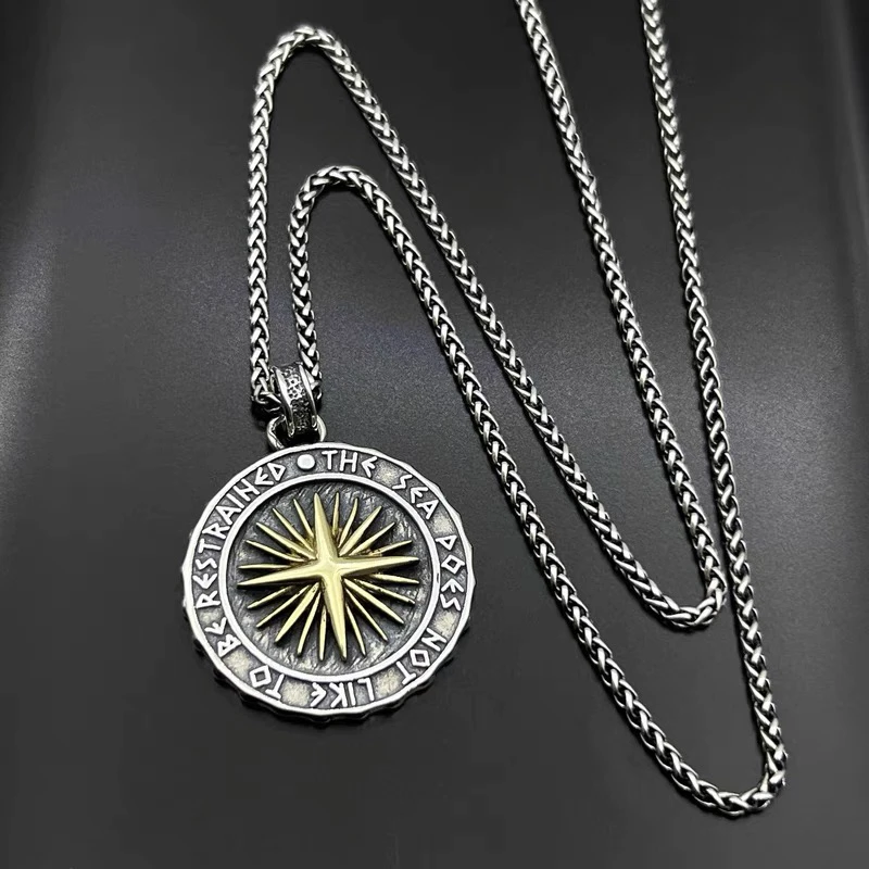 吊坠925银 欧美嘻哈男款星海罗盘吊坠 船锚星芒射线挂件