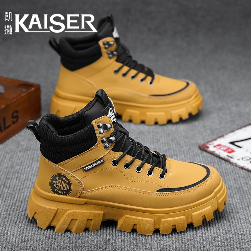 KAISER/凯撒·男鞋新款高帮英伦风休闲马丁靴男士厚底增高工装短靴