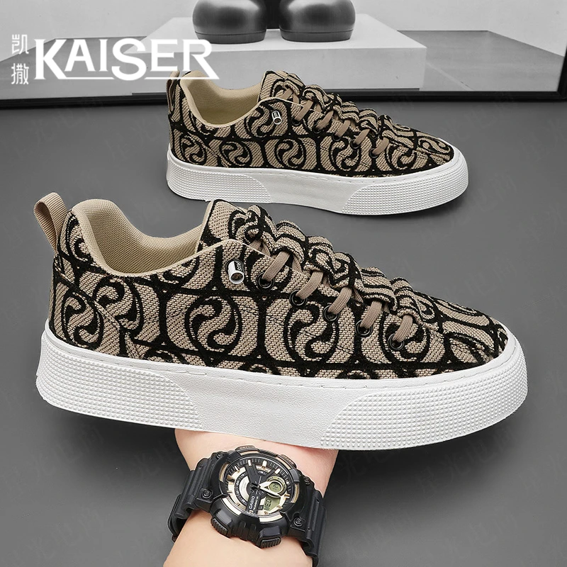 KAISER/凯撒·正品男鞋韩版时尚一脚蹬帆布板鞋男士厚底增高休闲鞋