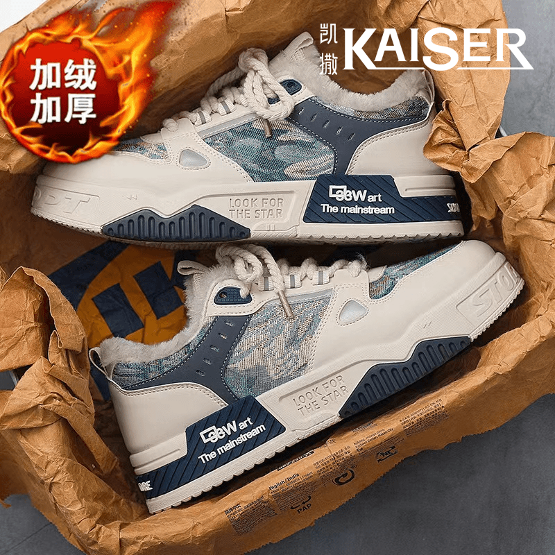 KAISER/凯撒·冬季男鞋加绒加厚保暖休闲板鞋男士户外百搭防寒棉鞋