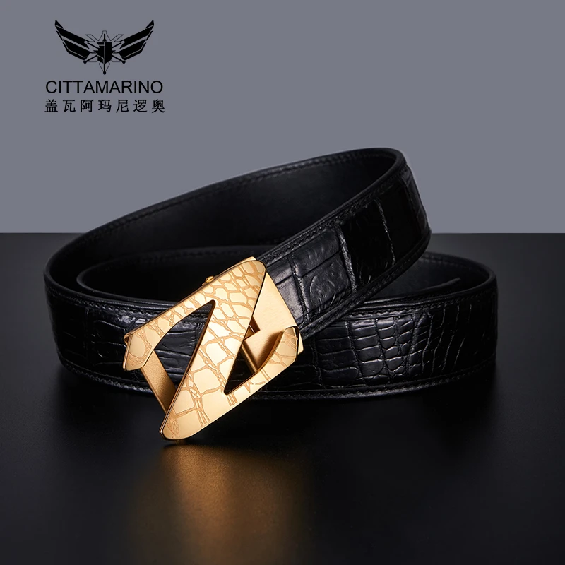 盖瓦阿玛尼罗奥正品轻奢男士皮带鳄鱼皮金镶玉高档商务礼物大气