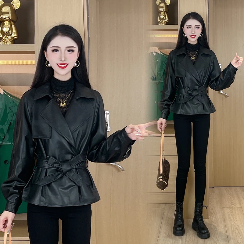【海宁软皮】女士复古英伦风皮衣夹克外套气质2024流行新款-DY118