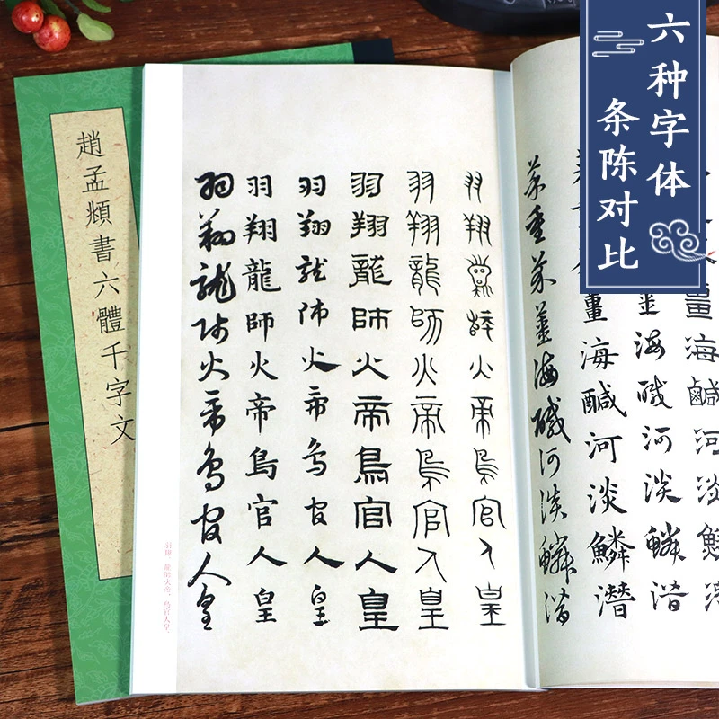 赵孟頫书六体千字文 楷书+行书+大篆+小篆+隶书+草书6种条陈对比