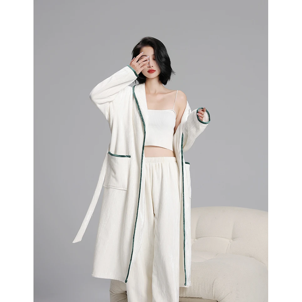 碧绒2024年新款睡衣女秋冬季简约高级感可外穿长款睡袍浴袍套装