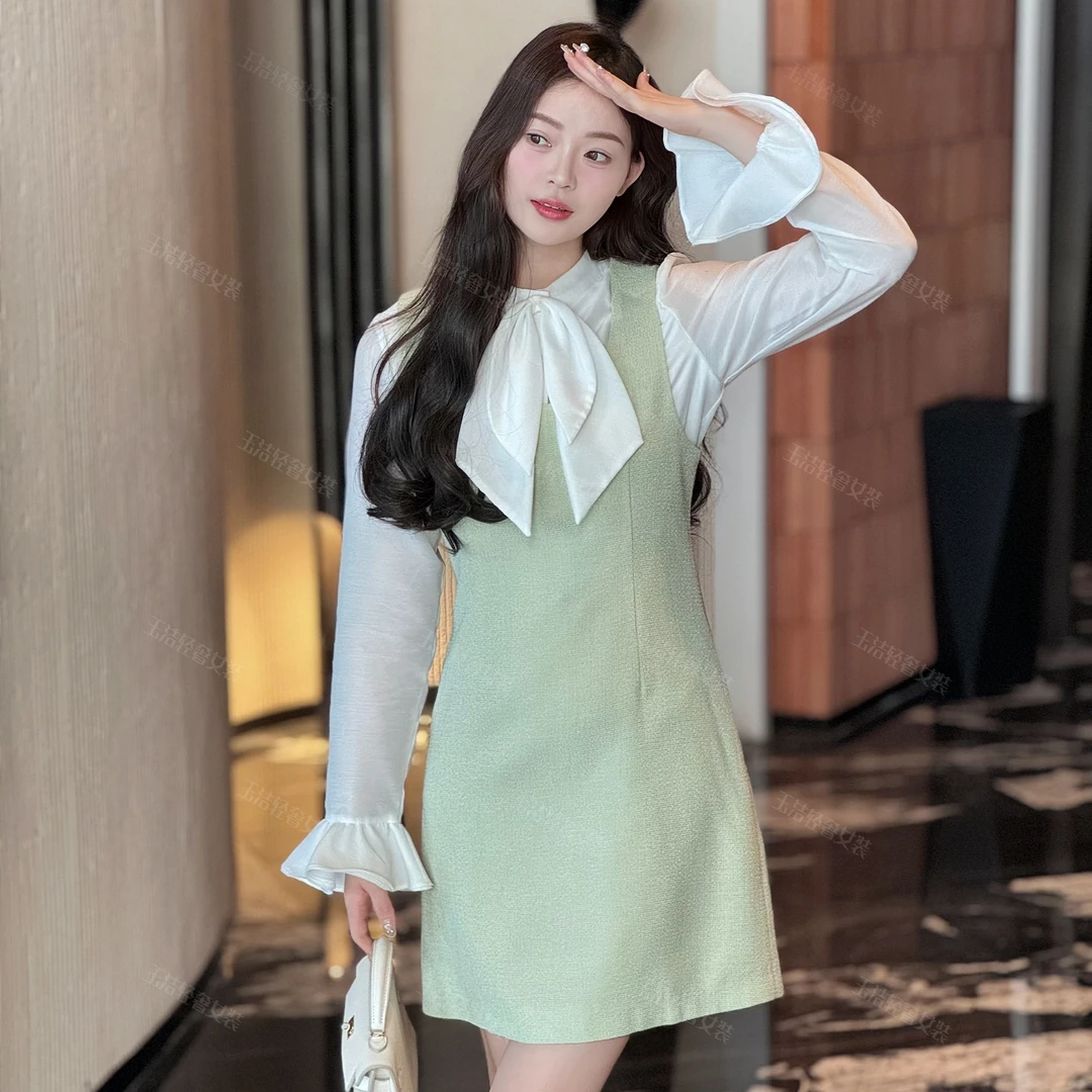 【玉洁】春夏新款女装气质温柔小香风宽松连衣裙背心裙1830