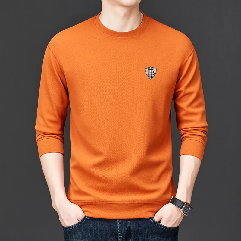 英伦巴宝家春秋季男长袖T恤高档商务休闲潮流圆领丝光棉时尚卫衣