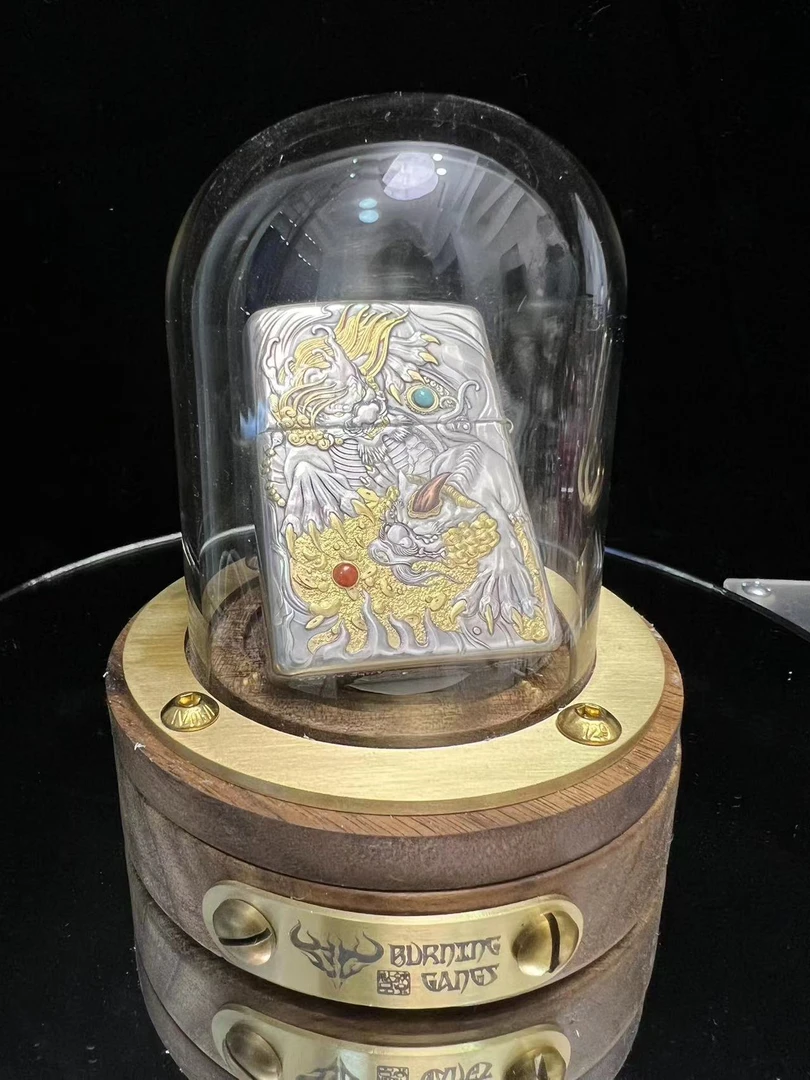蚊子錾金雌雄双貔盔甲机身双面立体雕刻镶嵌工艺防风煤油打火机