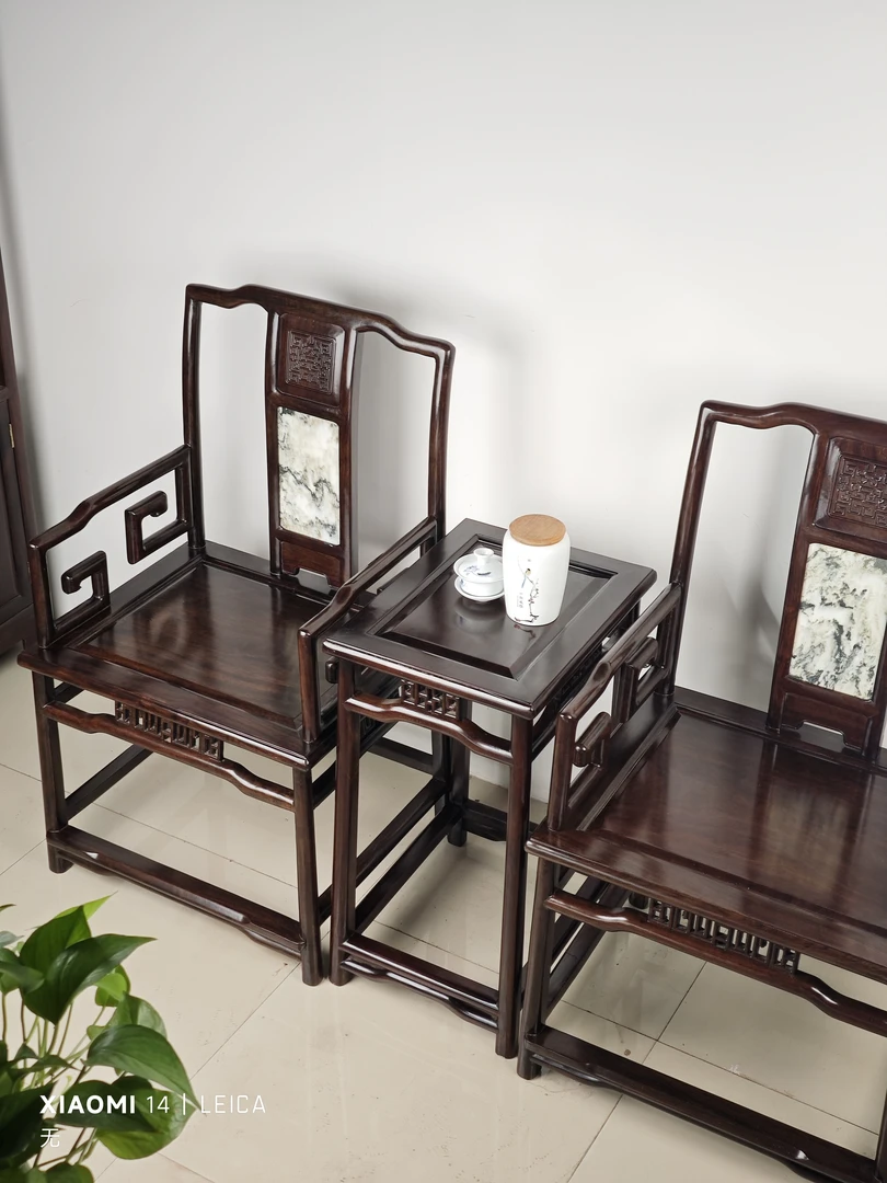 黑檀材质太师椅官帽椅三件套仿古家具圈椅