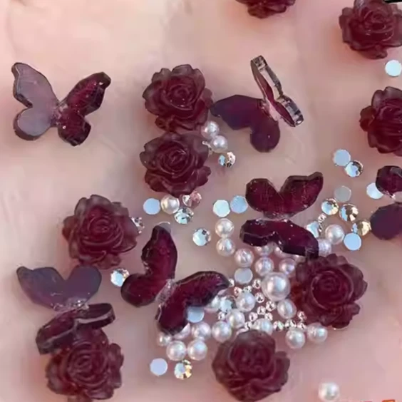 【马上制造局】山茶花手工蝴蝶美甲饰品美甲钻指甲装饰个性古怪可爱