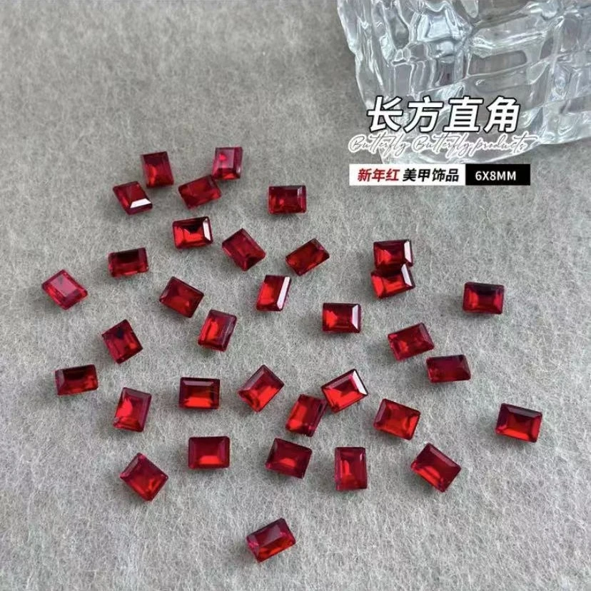 【马上制造局】6x8红色浮力冰糖美甲钻水晶玻璃尖底钻过年喜庆超闪