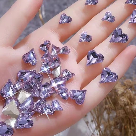 美甲老板娘超值浮力12*13紫色大歪心水晶玻璃尖底钻美甲饰品钻