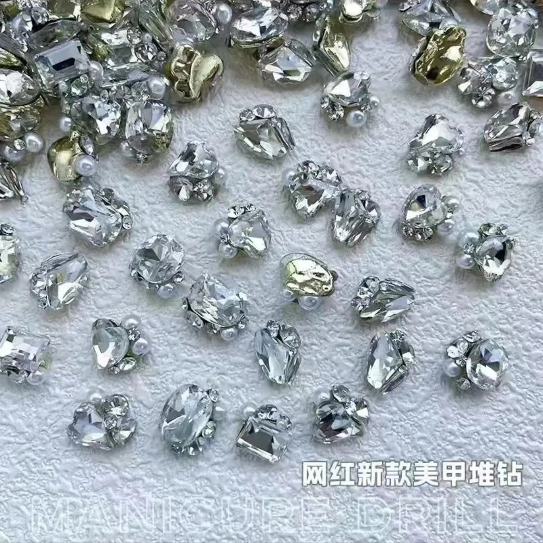 【马上制造局】白色成品堆钻中号金底K9水晶玻璃混色美甲饰品美甲钻