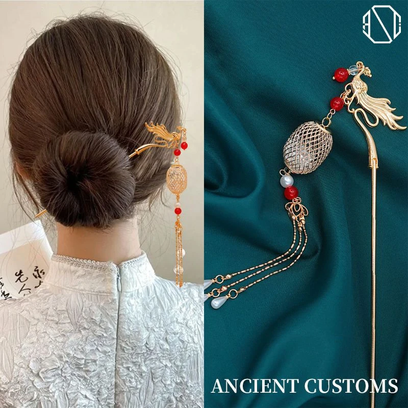 新中式流苏龙凤盘发发簪古风新娘结订婚搭配马面裙的头饰盘发配饰