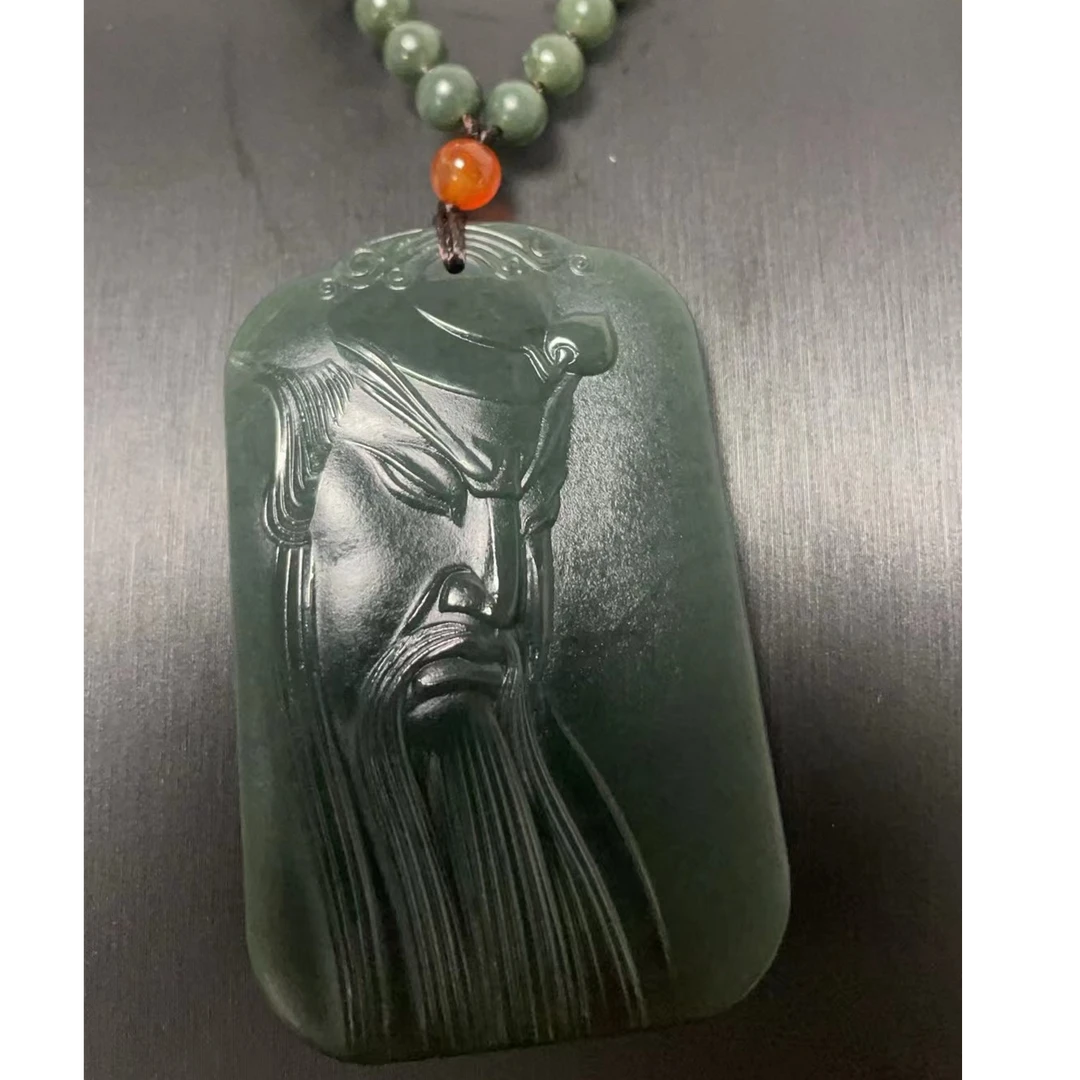 和田玉青玉侧脸关公牌子吊坠