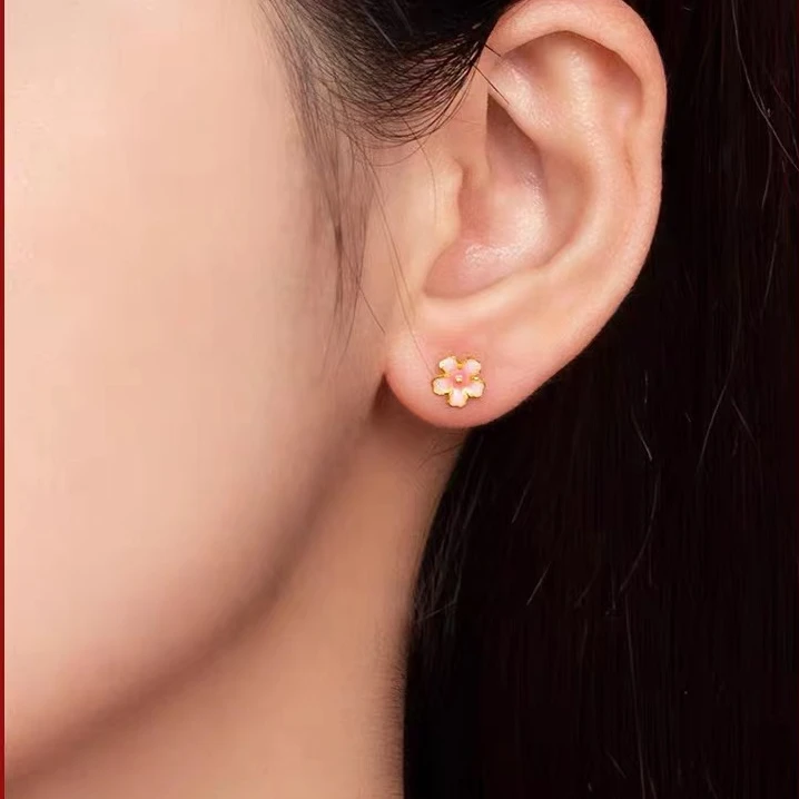 赛菲尔万足®足金国潮系列桃花耳钉RDB10157（单只）足金耳钉金耳钉