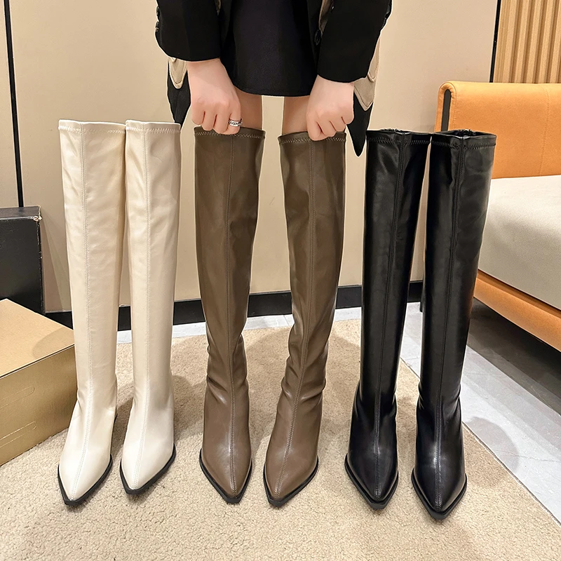 【Yo私订 】2024过膝瘦瘦女靴细跟尖头长靴性感百搭显腿长骑士靴