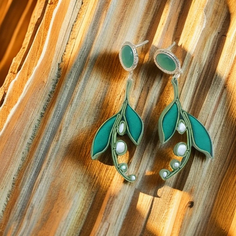 非金属布艺耳饰 【铃兰花】耳钉手工配饰气质时尚绿色复古精致饰品