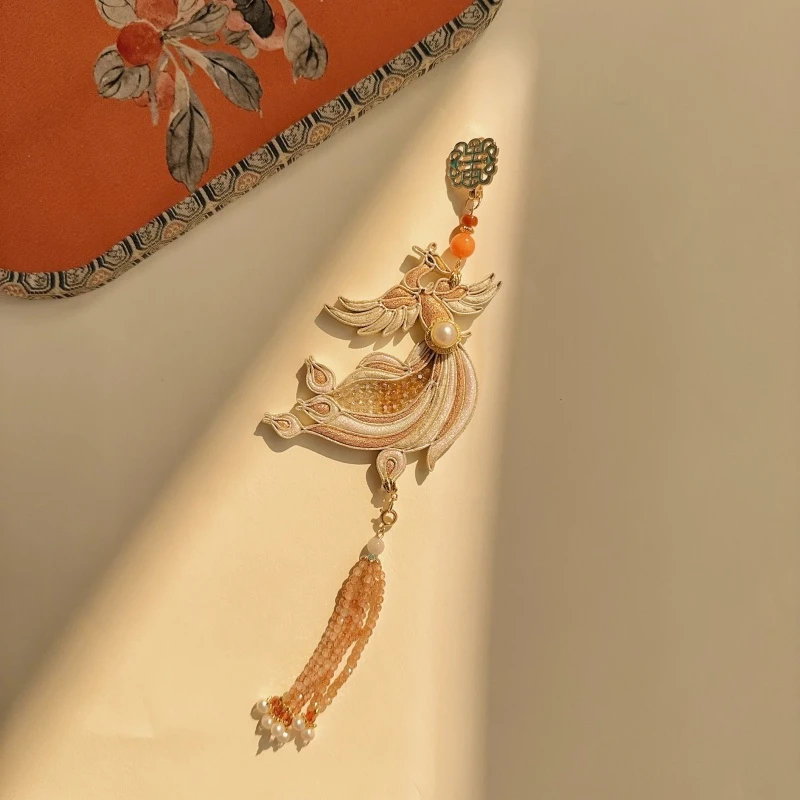 非金属布艺胸针 生日小众礼物配饰新中式压襟胸针手工饰品 金凤凰