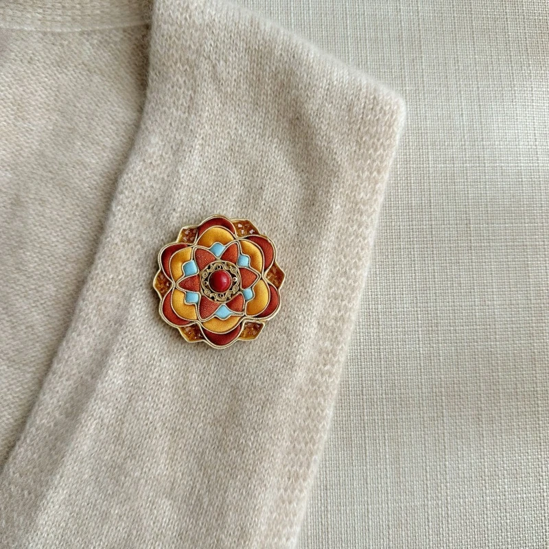 非金属布艺胸针 传统纹样胸针手工轻奢时尚饰品民族风配饰 宝相花
