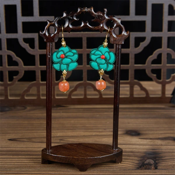 非金属布艺耳饰 手工耳环气质时尚饰品中国风首饰女款耳钉 山茶花