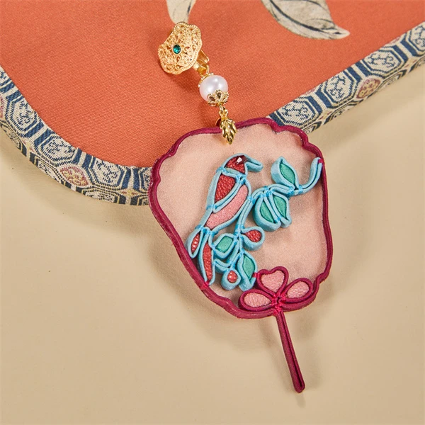 非金属布艺胸针 【喜上枝头】团扇压襟民族风配饰国风复古手作