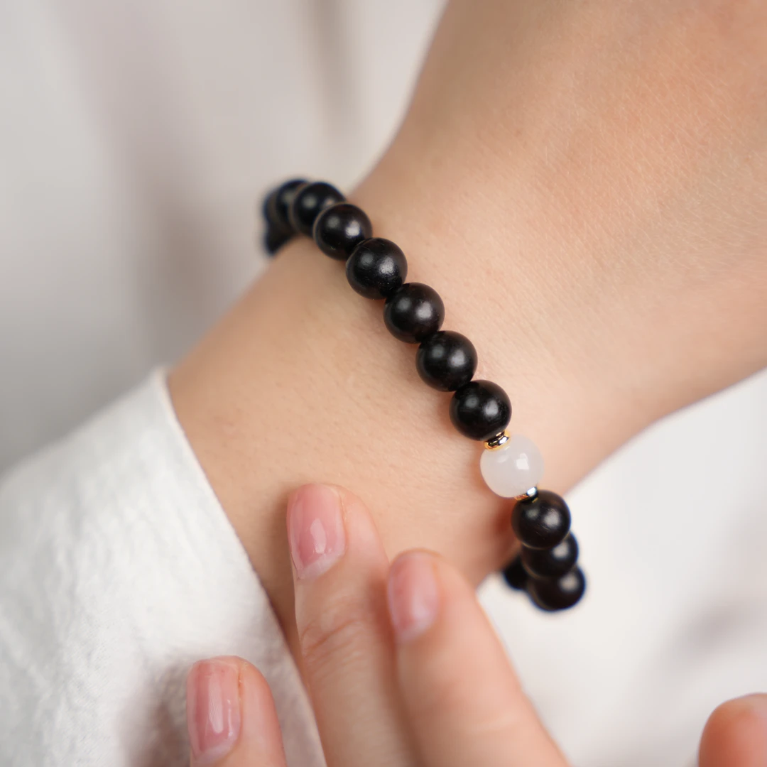 【白月光】天然黑檀手串+天山翠 男女款木质文玩檀香木佛珠手链