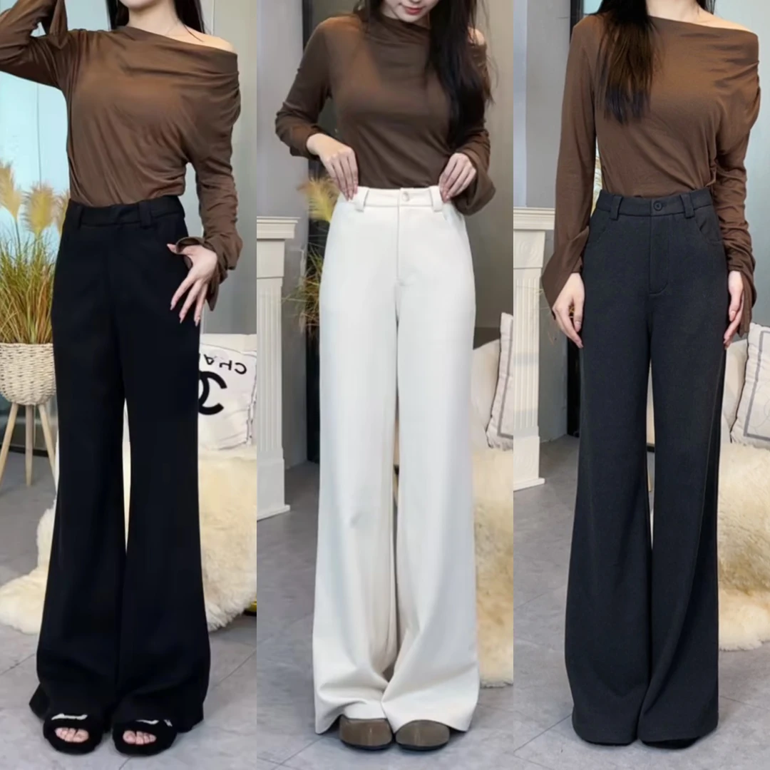 SL1196 秋冬新款高腰真口袋气质显瘦时尚直筒微喇垂顺显腿长裤子