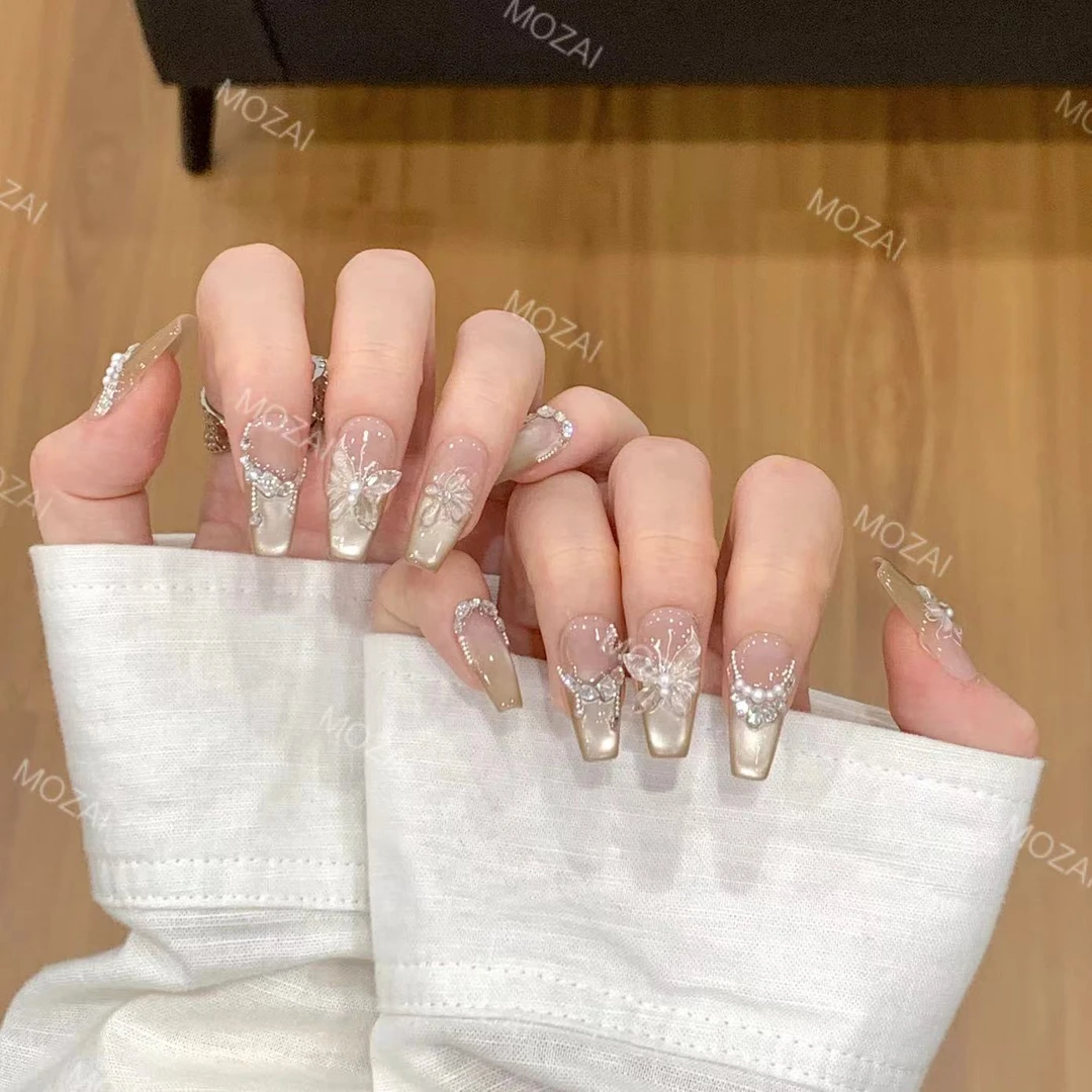茉哉【蝶觅山茶】纯手工定制美甲拆卸穿戴甲A3019