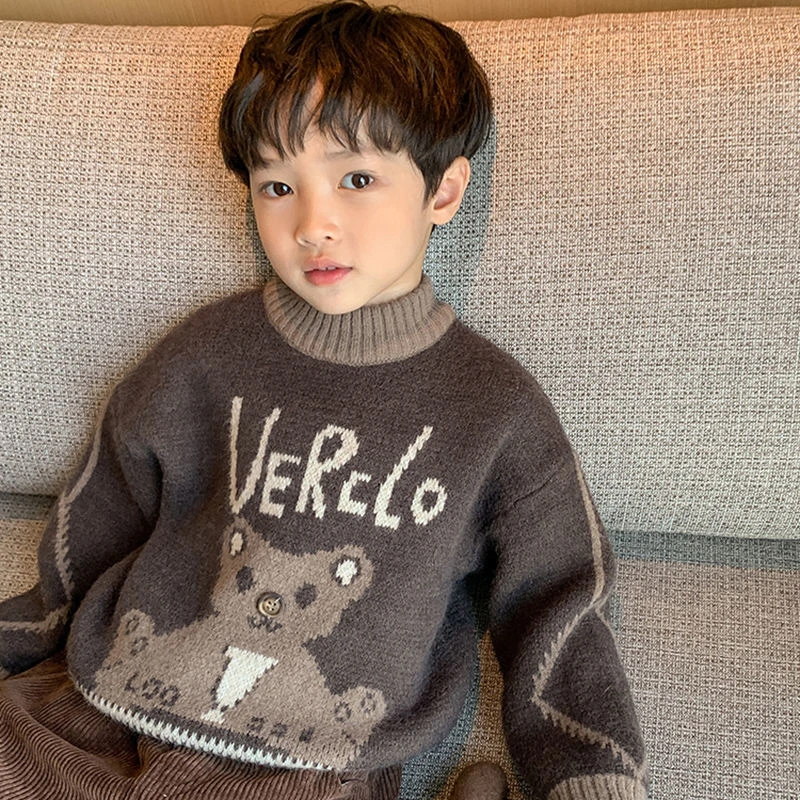 男童毛衣2025冬装新款时尚洋气儿童可爱中小童加绒加厚毛线打底衫