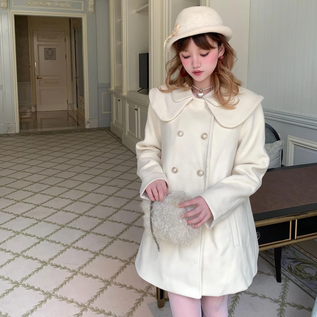 森女系原创 小雪糕 甜美温柔少女日常小个子毛呢大衣外套