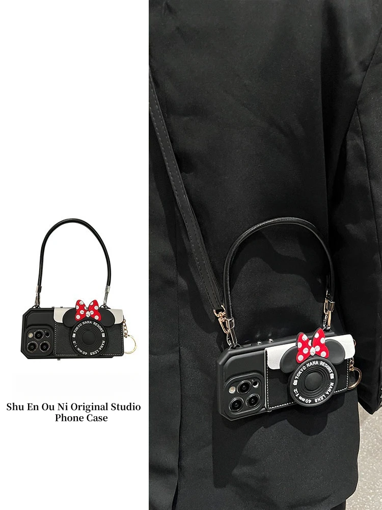 蝴蝶相机卡包适用iphone15手机壳苹果14promax斜挎13保护套12小众