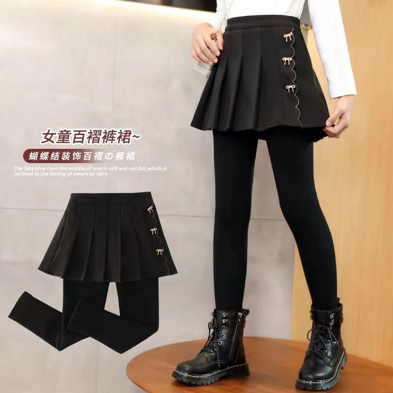 女童裤裙加绒假两件秋冬儿童打底裤2025新款女大童洋气外穿裙裤