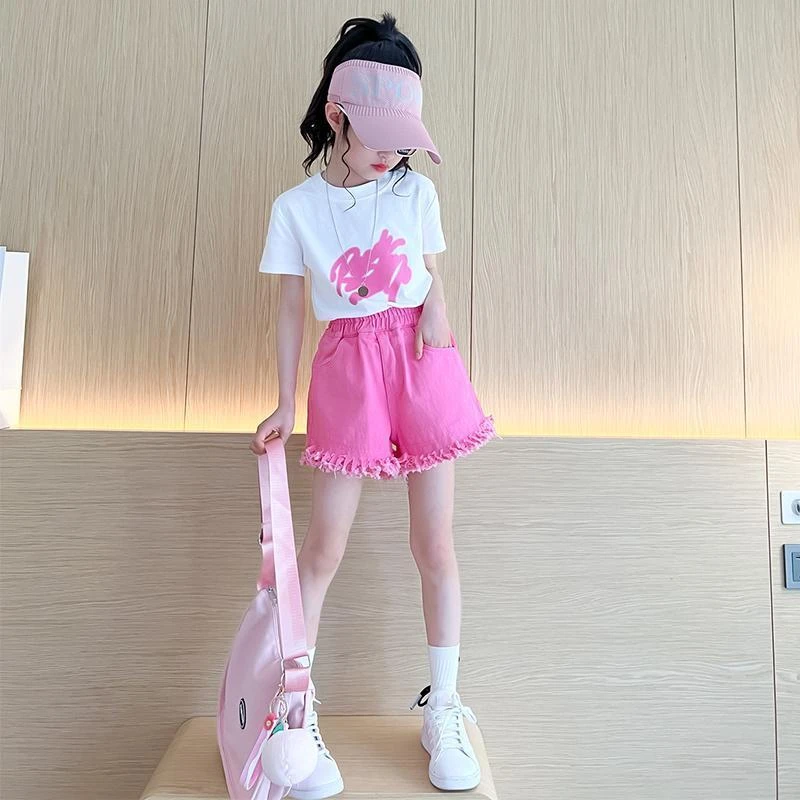 女童夏装上学套装2025新款网红时尚儿童6-12岁大童洋气休闲两件套