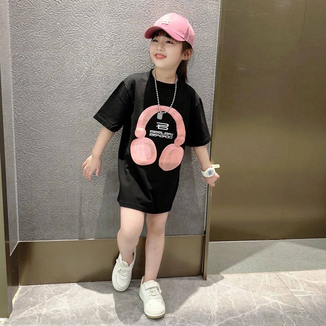 （亲子款）耳机印花短袖T恤夏季新款韩版洋气衣服休闲宽松上衣