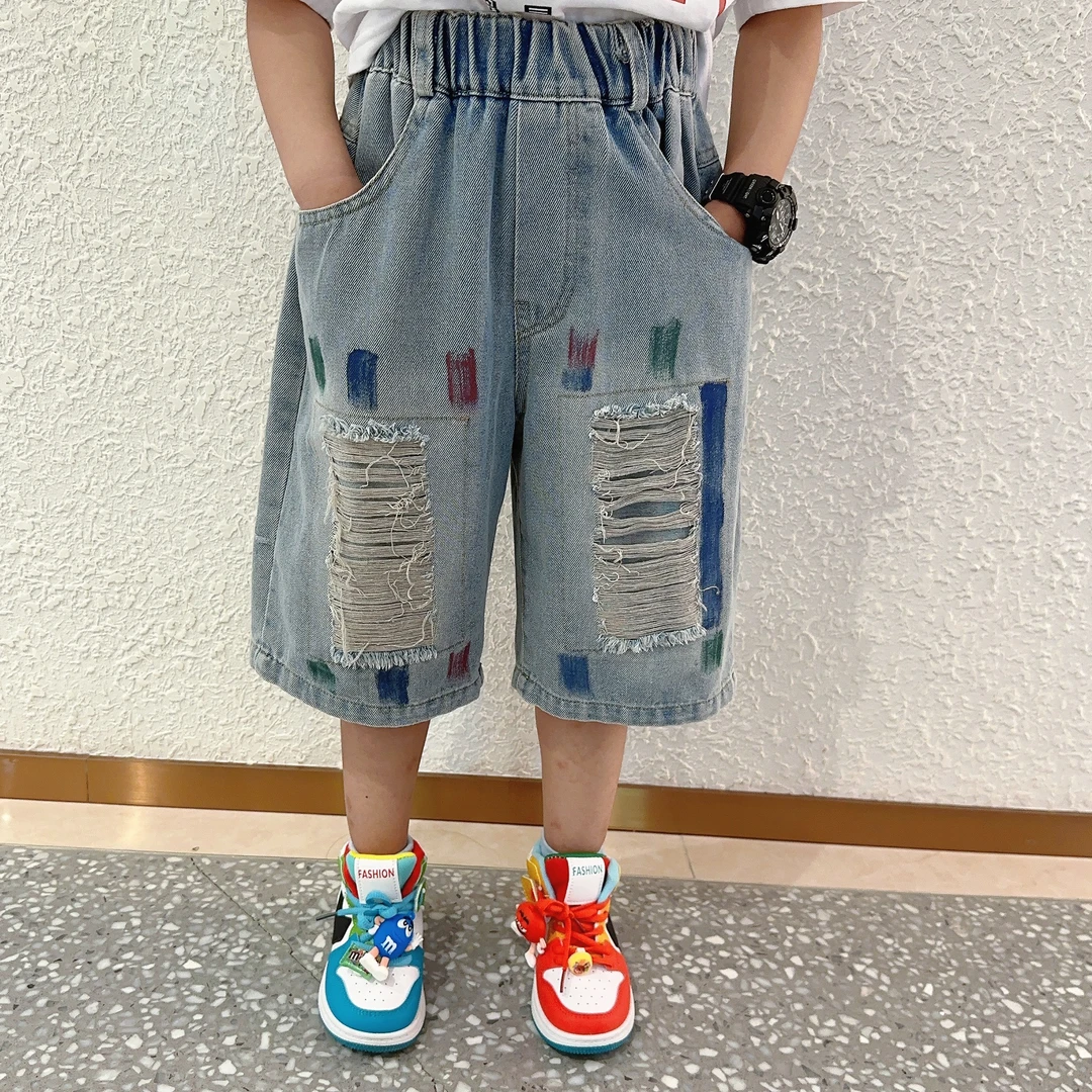 女童破洞牛仔裤夏季2024新款儿童女大童夏装薄款短裤中裤五分裤子