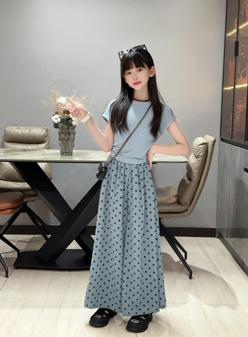 女童简约风韩版圆点裙裤套装2024夏季新款儿童小女孩百搭两件套潮