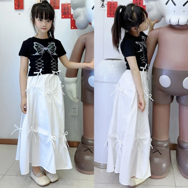 女童半身裙夏季中大童夏款洋气时髦长裙夏天白色裙子