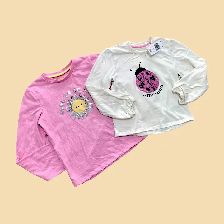 欧美风瓢虫花朵亮片棉t恤【瑕疵】